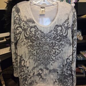 Vocal Gray and Black Patterned Blouse